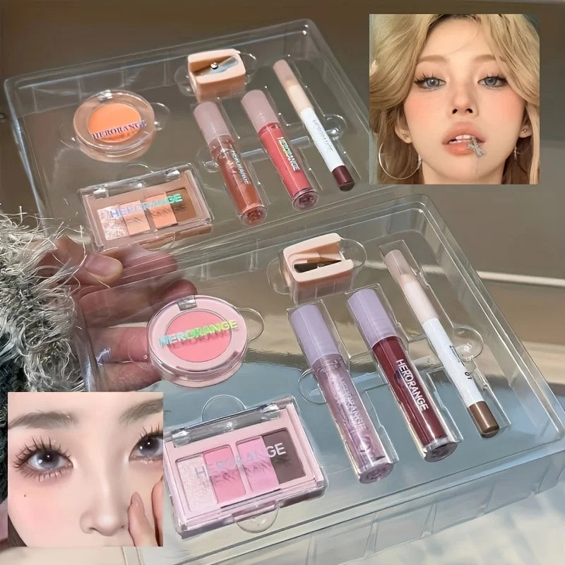 Kit Maquillage Mini 6 Pcs Herorange – Gloss, Lip Tint, Eyeliner, Blush & Fard à Paupières | Waterproof Longue Tenue