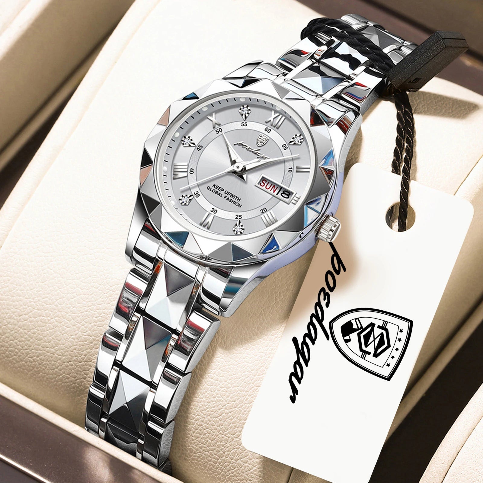 Montre Femme POEDAGAR Casual Quartz Lumineuse – Acier Inoxydable Étanche Date Semaine Fashion