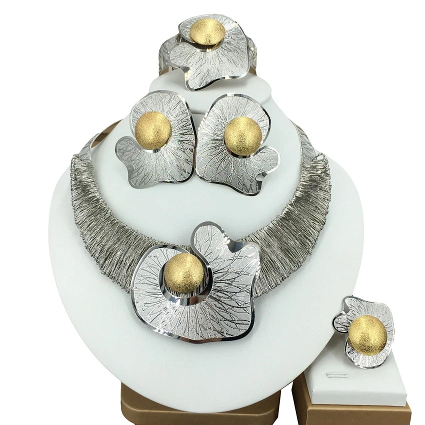 Parure Bijoux Plaqué Or Style Dubai & Africain – Collier Cuivre Ajouré Luxe | Set Bijoux Femme Cérémonie, Mariage & Soirée Premium