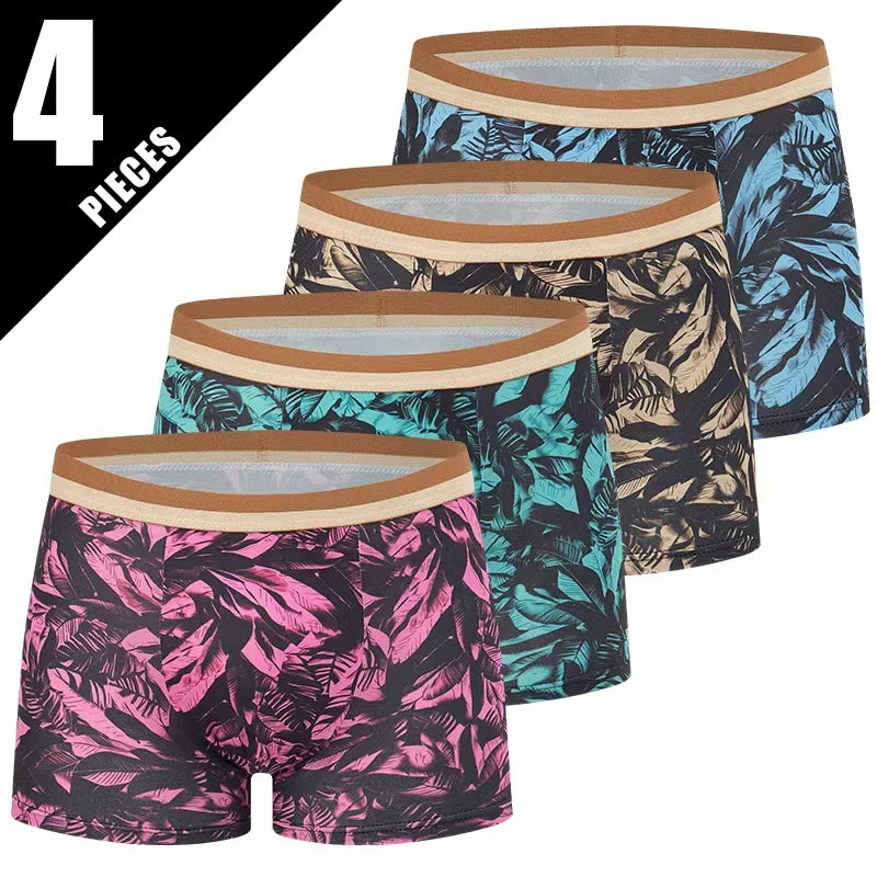 Pack 4 Boxers Homme Imprimés Taille US/EU Confortables Fashion Slip Short de Bain Oversize Sous-Vêtements Premium Multicolore – Pack 4 Boxers Premium Imprimés | Mode Homme Sous-Vêtements Premium