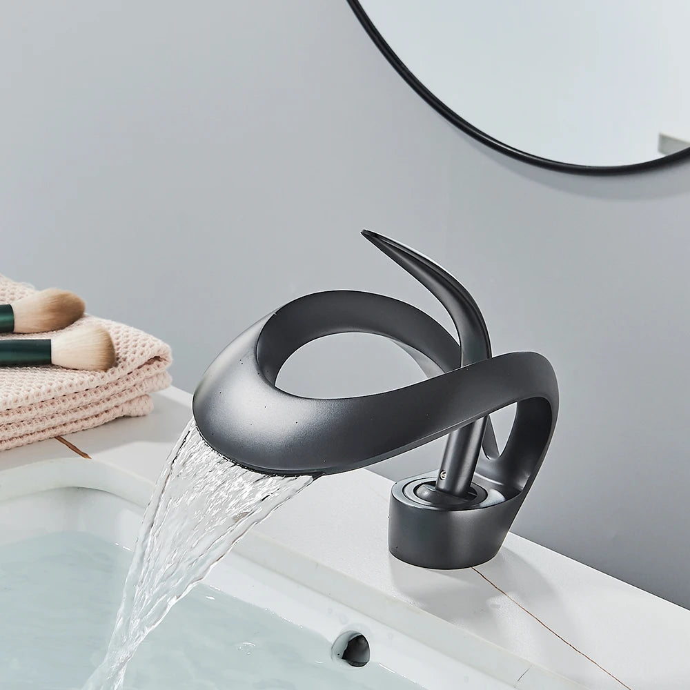 Black Brass New-Style Basin Faucet Bathroom Mixer Tap Hot Cold Water Deck Mounted Gold Luxury Sink Faucet
