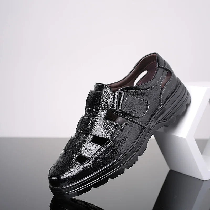 Sandales Cuir Véritable Homme Hollow Respirant 2025 – Casual Confortables Été