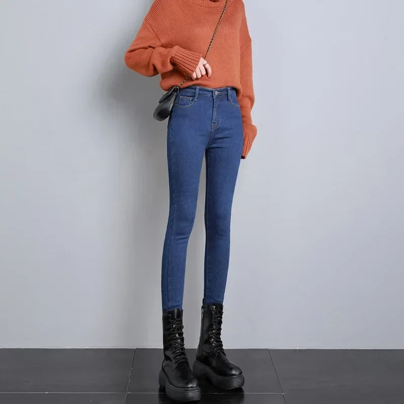 Jean Femme Thermique Skinny Taille Haute Chaud Polaire Stretch Denim – Pantalon Crayon Hiver Neige Confortable | Mode