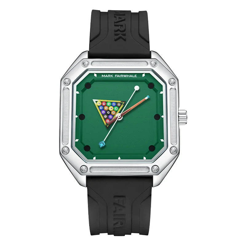 Montre Homme Mark Fairwhale 5047 Quartz Carré – Cadran Billard Lumineux Caoutchouc Fashion