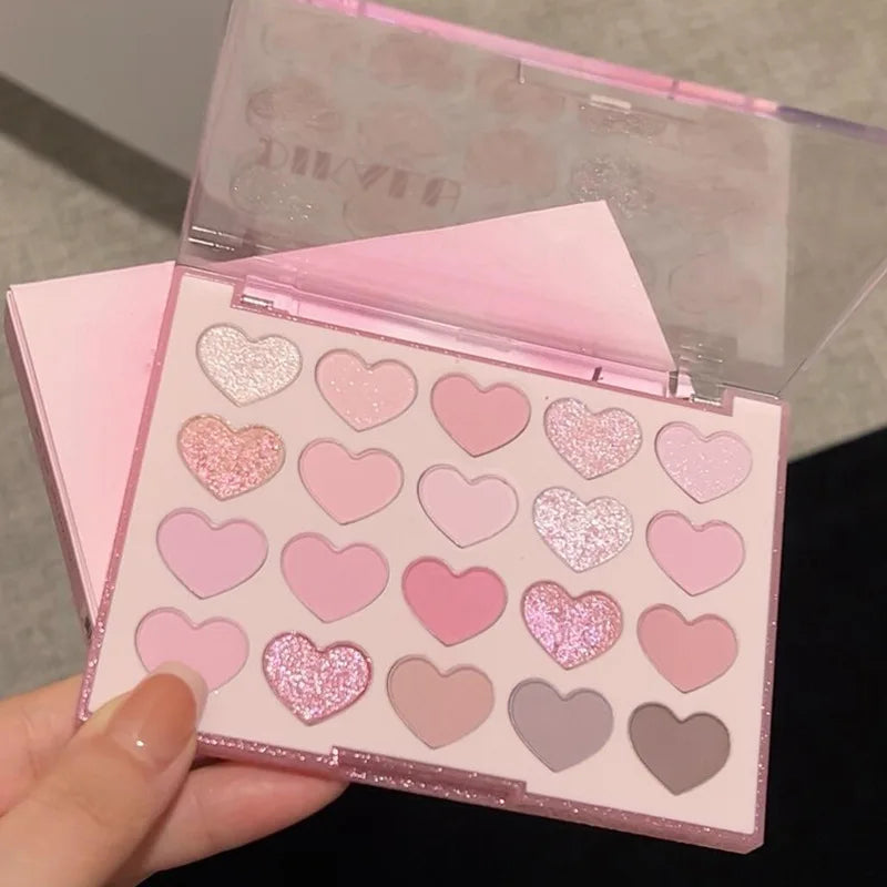 Palette Fard à Paupières 20 Couleurs Forme Cœur Sweet Pink – Perle Glitter Violet & Rose | Blush Illuminateur Coréen