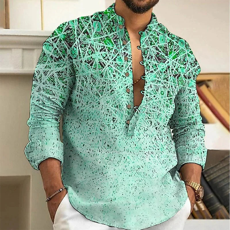 Chemise Lin Homme Cardigan Boutons Motif Tendance Coupe Slim Confortable Douce Rétro Grande Taille 6XL | Chemise Lin Rétro Premium