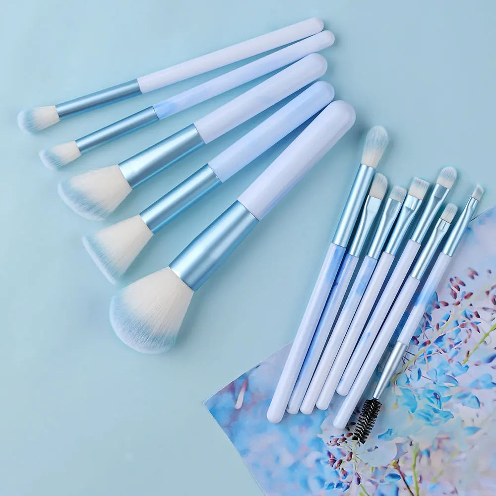Set 12 Pinceaux Maquillage Bleu Ultra-Doux – Fond de Teint, Correcteur, Blush, Fards & Highlighter | Accessoire Beauté Femme