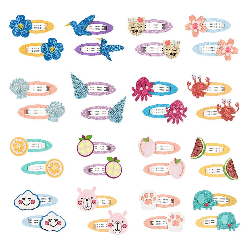 Lot 2 Barrettes Fille Bébé Motifs Adorables – Pinces Cheveux Enfant Animal Fruit Fleur Lapin Kitty