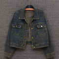 Veste Courte Femme Denim Bleu Col Rond Poches Style Coréen Ample – Mode Chic & Classique | Automne
