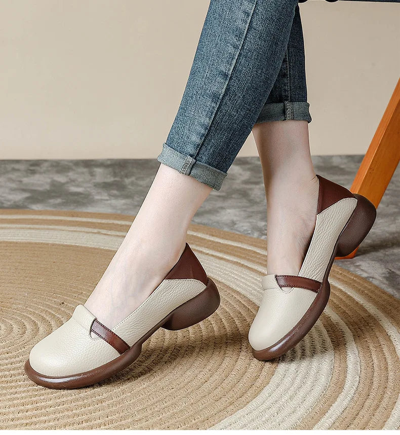 Mocassins Cuir Véritable Vintage Slip-on Femme – Bout Rond Luxe Conduite Loafers Automne