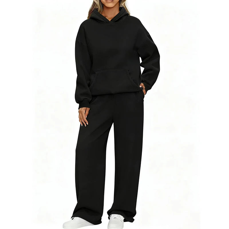 Ensemble 2 Pièces Femme Sweat à Capuche + Pantalon Large Casual Ample Confortable – Jogging Sport | Automne Hiver