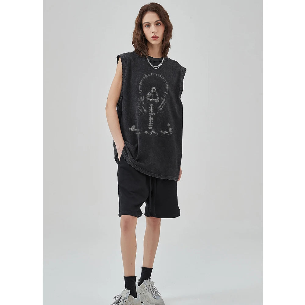 Débardeur Unisexe Y2K 100% Coton Vintage Noir Hip Hop Punk Rock Sans Manches Gothic Goth Vest Alternatif Tendance – Débardeur Y2K Premium Vintage Goth | Mode Unisexe Y2K Alternatif Premium