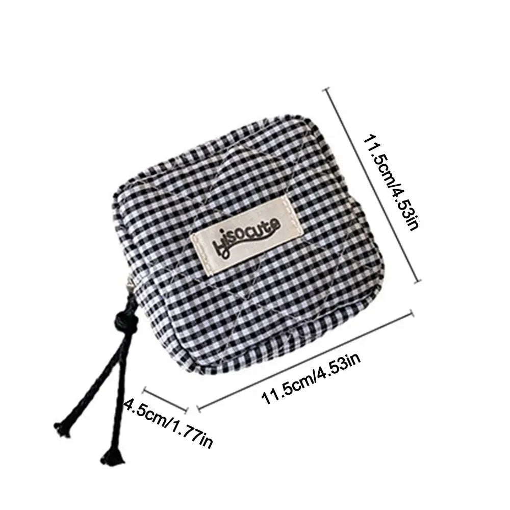 Mini Pochette Vichy Zippée – Trousse Cosmétique Porte-Monnaie Serviettes Hygiéniques Organiseur Cadeau