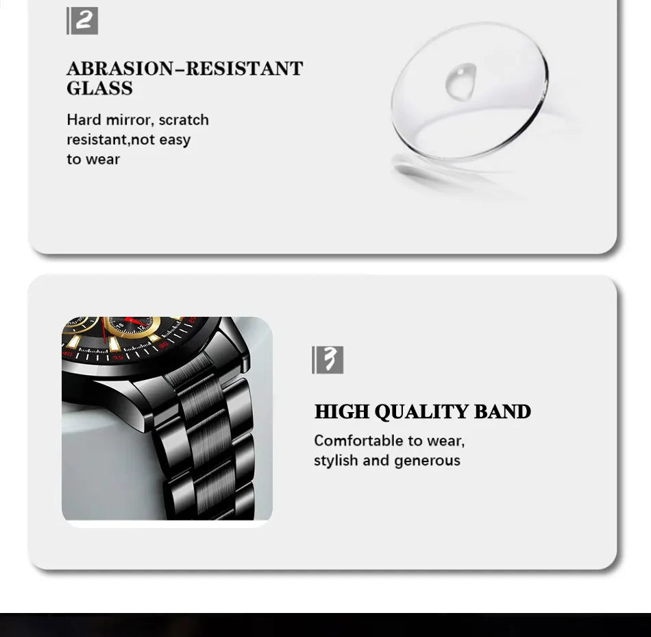 Montre Homme Business Quartz DEYROS – Acier Inoxydable Lumineux Date Calendrier Fashion Casual