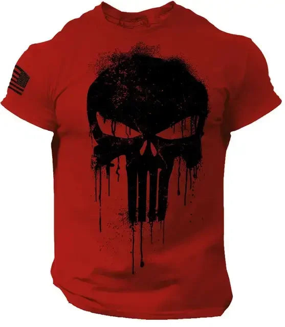 T-Shirt Homme Vintage Imprimé Crâne Militaire Oversize Col Rond Manches Courtes – Casual Outdoor Été Streetwear | Mode Homme Rock