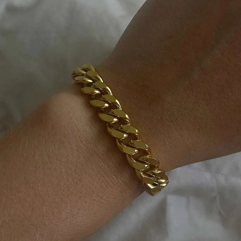 Bracelet Cuban Chain Plaqué Or 18k Acier Inoxydable 316L E.B.belle – Style Minimaliste Streetwear Unisexe | Bijou Homme & Femme Tendance & Anti-Ternissement