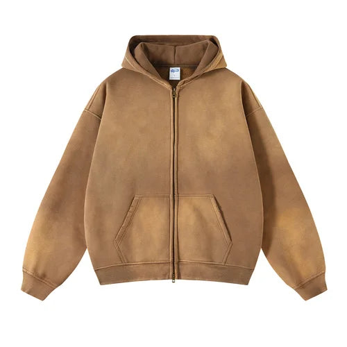 Hoodie Homme Oversize Zip Tie Dye Dégradé – Sweat Cardigan Peluche Loose Grande Taille Hiver | Mode Homme Premium