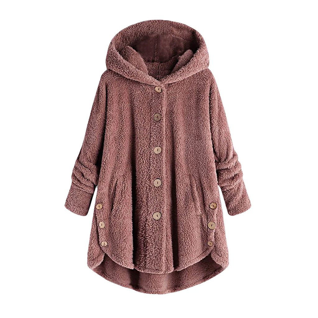 Damen Teddyfell-Mantel mit Kapuze – Warme Fleece-Jacke Unifarben | Herbst Winter Trend