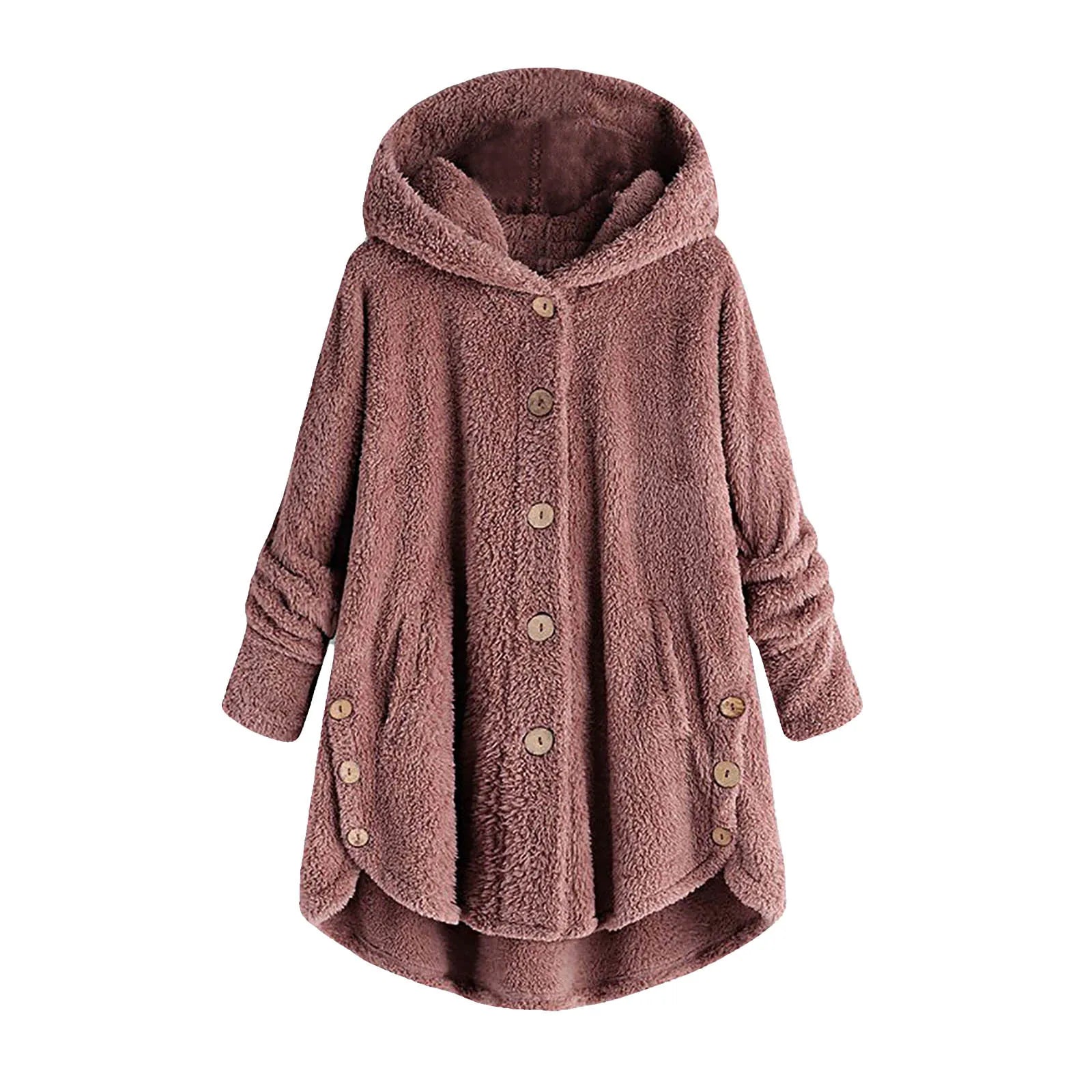 Damen Teddyfell-Mantel mit Kapuze – Warme Fleece-Jacke Unifarben | Herbst Winter Trend