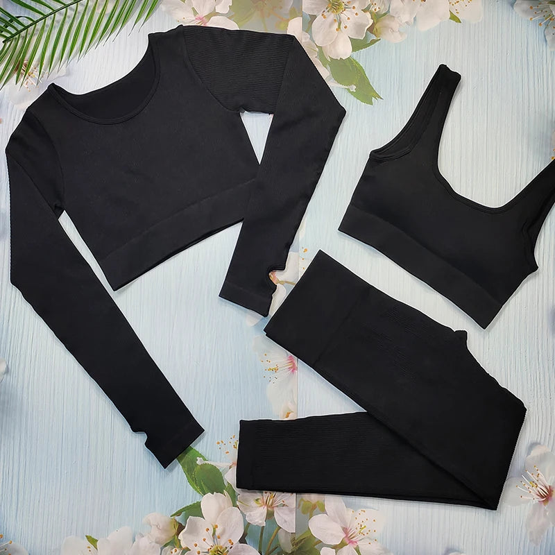 Ensemble Sport Femme Seamless Ribo – Legging Gainant & Haut Manches Longues | Gym, Yoga & Fitness | Tenue Sportive Sexy
