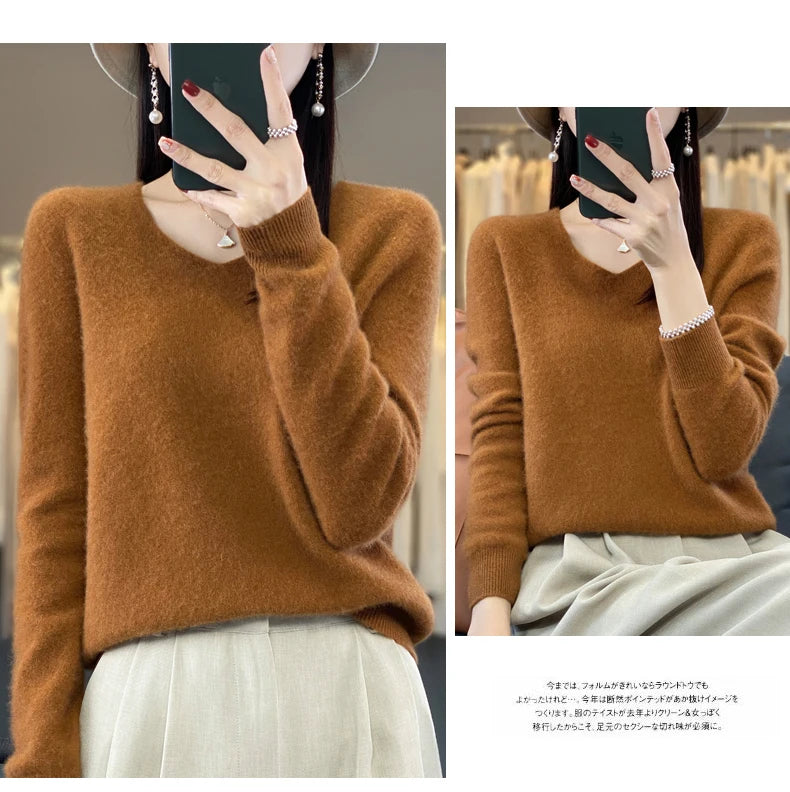 Kaschmirpullover 100% Wolle V-Ausschnitt Damen - Strick Casual Korean Fashion Herbst Winter
