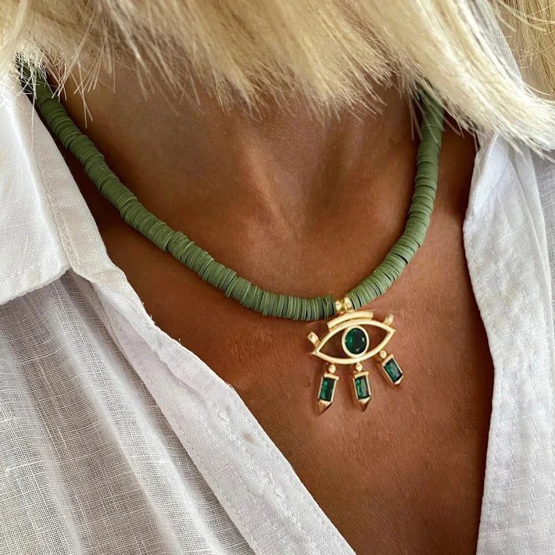 Collier Ras-du-Cou Boho Vintage – Cœur, Coquillage & Œil Turc | Bijou Femme Tendance Été & Plage | Accessoire Mode Charme