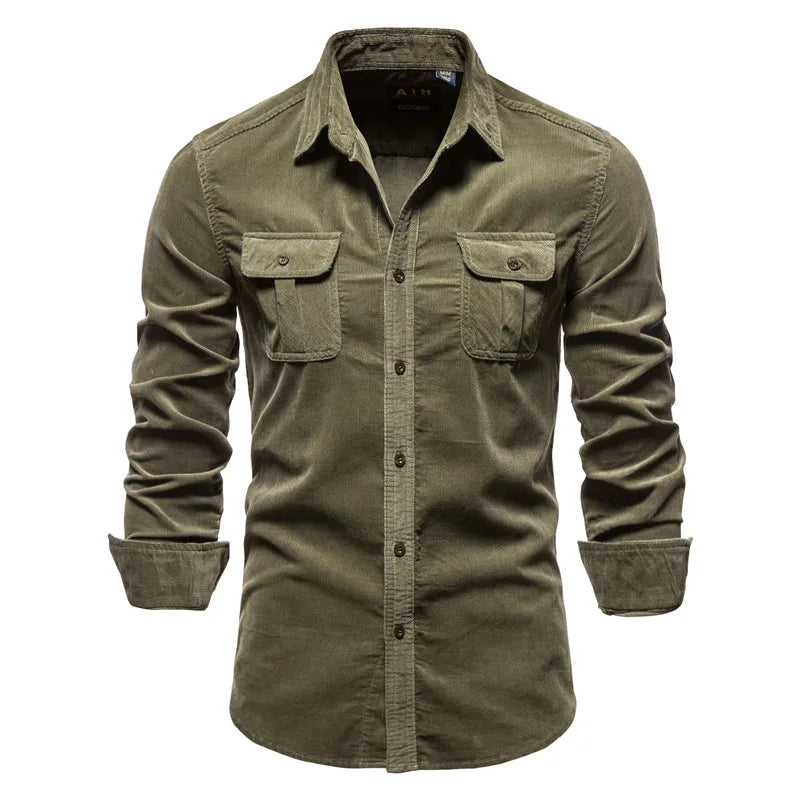 Chemise Homme Velours Côtelé 100% Coton Slim Fit Couleur Unie Business Casual Fashion Automne Boutonnage Simple Élégante Intemporelle – Chemise Velours Côtelé Premium Slim | Mode Homme Business Casual Premium