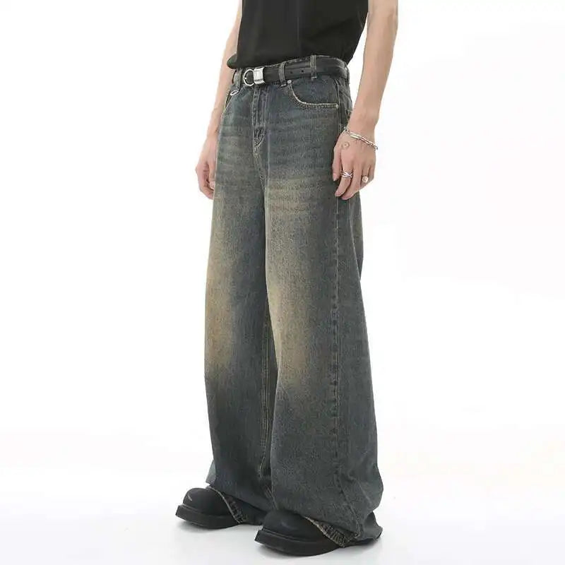 Jean für Herren, Camouflage, Vintage, Washed, weites Bein, Denim, Loose Fit, Casual, Herbst Winter, Hellblau, Streetwear, Trend, Komfortabel – Premium Camo Wide Leg Jeans | Herrenmode Denim Premium Streetwear