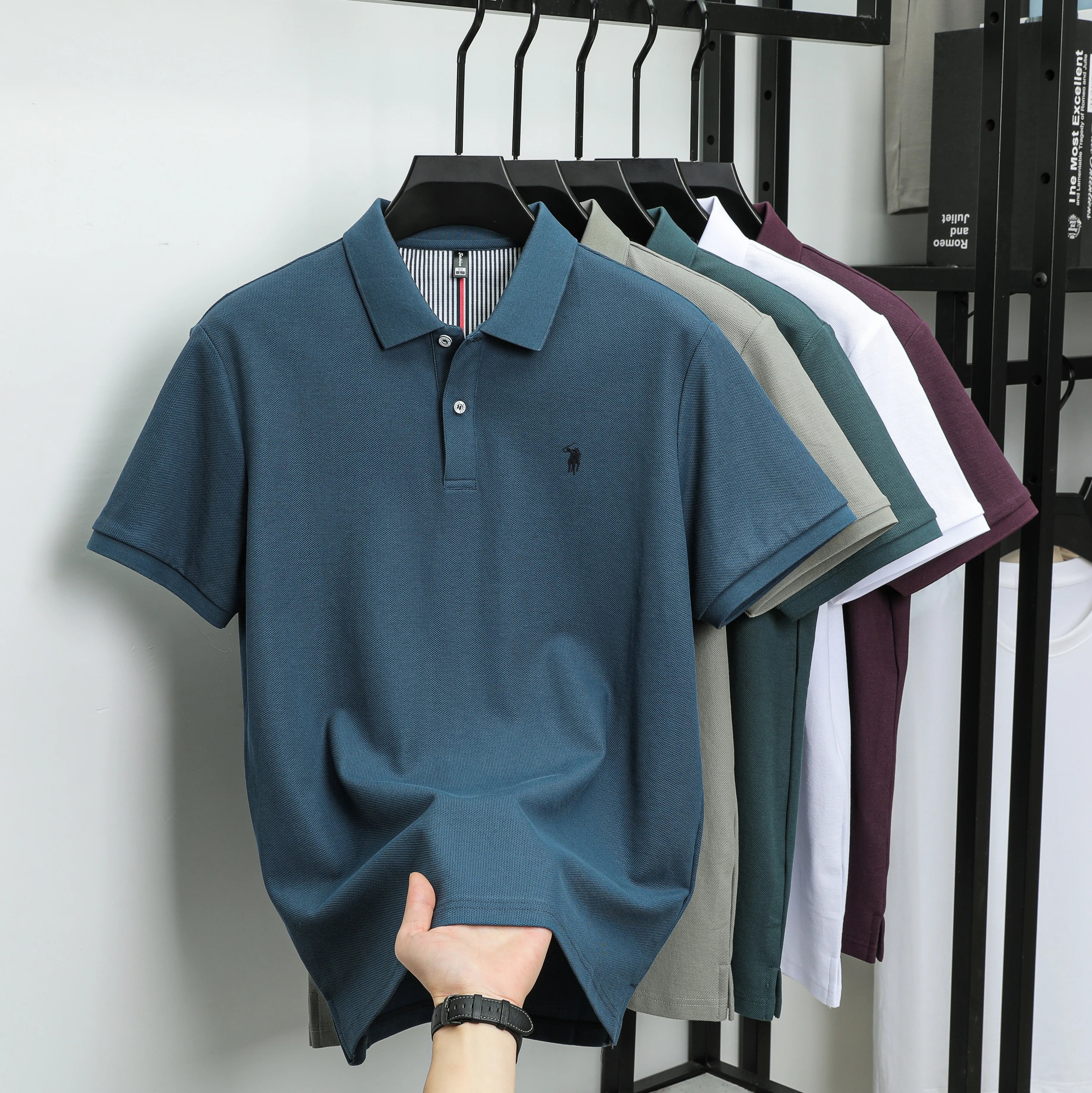 Polo Homme 100% Coton Pur Broderie 3D Manches Courtes Été Fashion Confortable Élégant | Polo Coton Broderie 3D Premium