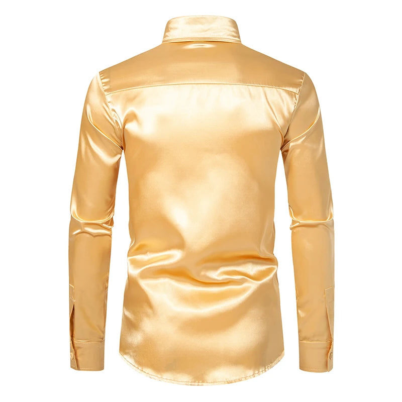 Chemise Homme Satin Noir Luxe Soie Lisse Tuxedo Mariage Soirée Prom Casual Business Bureau Élégante Couleur Unie Premium – Chemise Satin Luxe Cérémonie | Mode Homme Luxe Cérémonie Premium