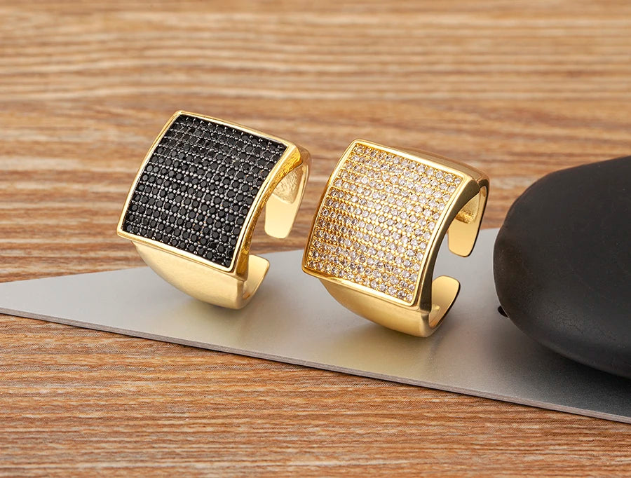 AIBEF Bague Rhinestone Ajustable Zircon Luxe Femme – Blanc & Noir | Bijou Cadeau Grossiste
