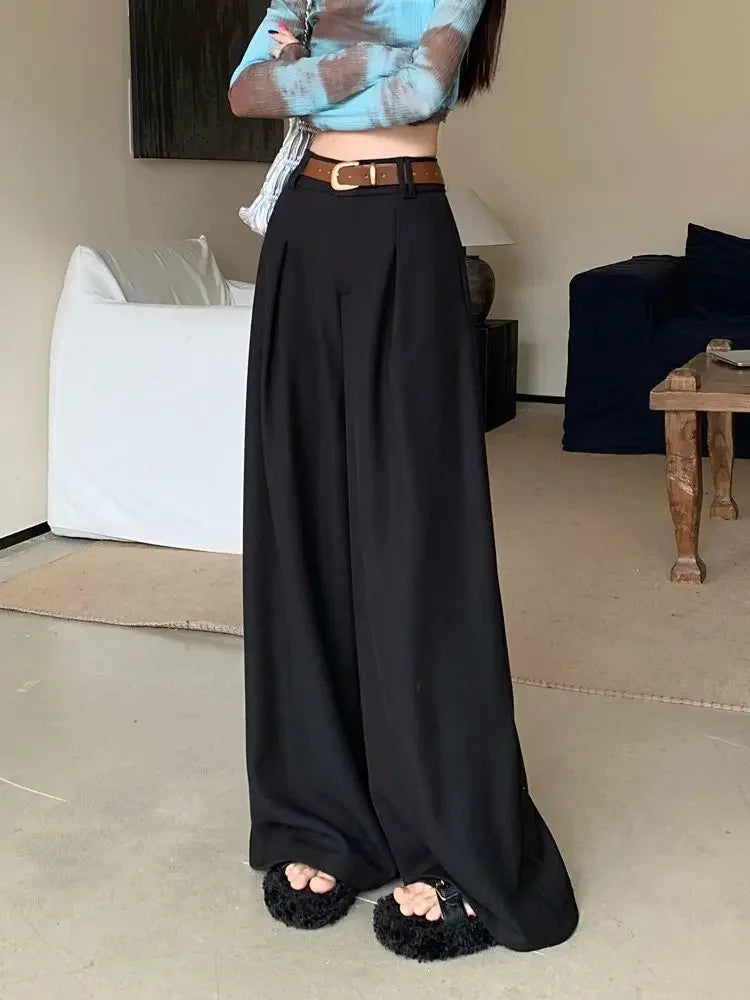 Damenhose Weit Hohe Taille Einfarbig Elegant Minimalistisch Büro-Stil Ulzzang – Casual Chic | Frühling Herbst