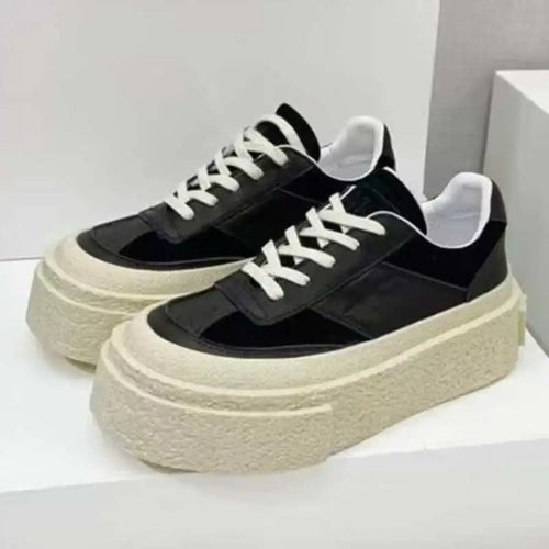 Chaussures Cuir Véritable Femme Cake Sole 2024 – Blanches Casual Élévées Sport Printemps