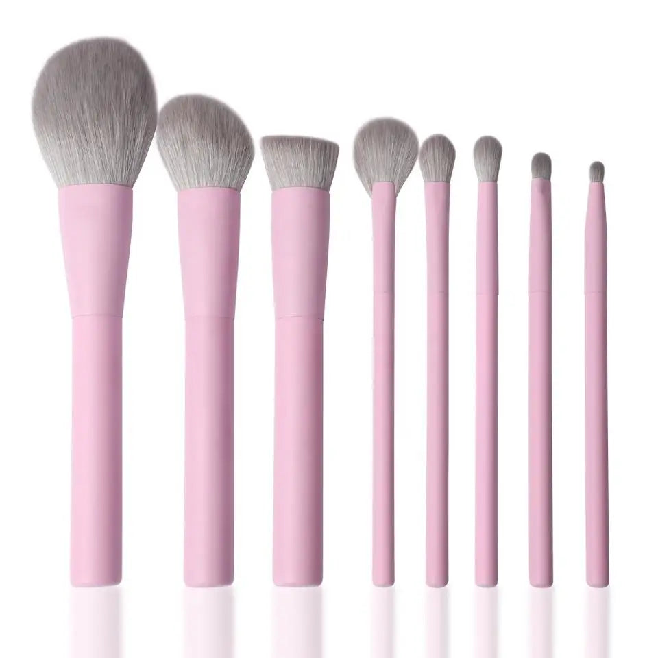 Set 8 Pinceaux Maquillage Violet & Rose Vegan – Poils Synthétiques | Fond de Teint, Fards & Poudre | Accessoire Beauté Premium