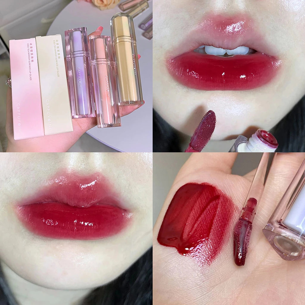 Gloss Miroir Iced Tea – Lip Glaze Jelly Transparent Waterproof | Rouge à Lèvres Liquide Effet Glacé