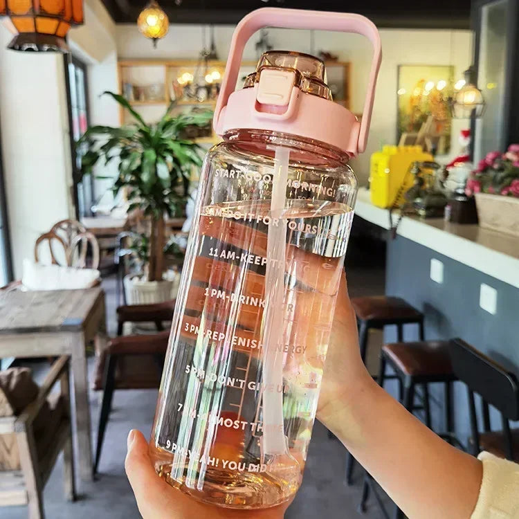 Gourde Sport 2L avec Paille & Marqueur Horaire – Grande Capacité | Hydratation Optimale Fitness, Gym & Outdoor | Portable