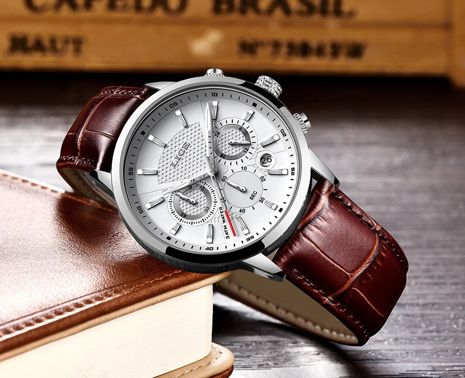 Montre Homme Luxe LIGE Chronographe Quartz Cuir – Business Sport Étanche Date 2025