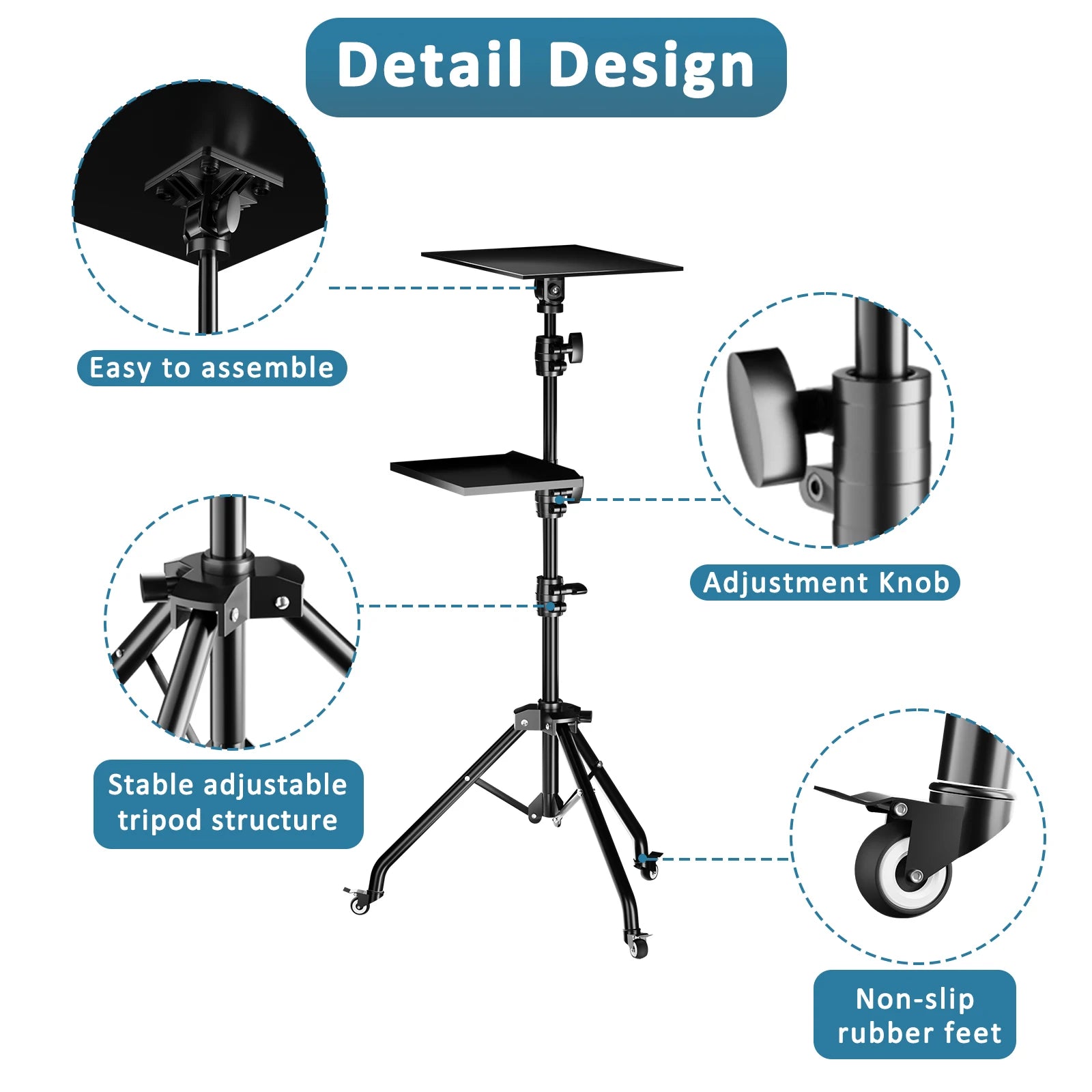 Trépied Projecteur & Laptop SH – Hauteur Réglable 58-160cm | Bureau Debout Extérieur Studio