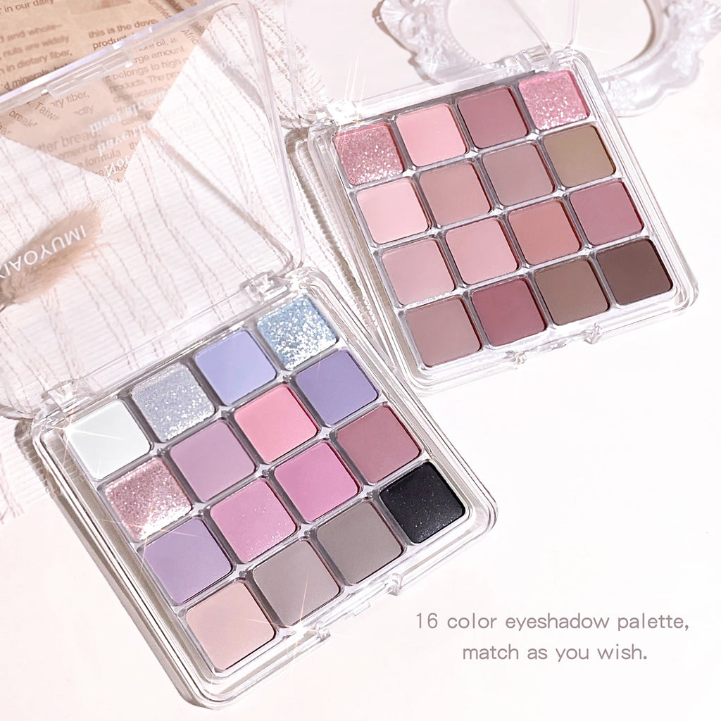 Palette Fard à Paupières 16 Couleurs Sunset Magic – Perle & Mat Tons Terre | Maquillage Coréen Yeux