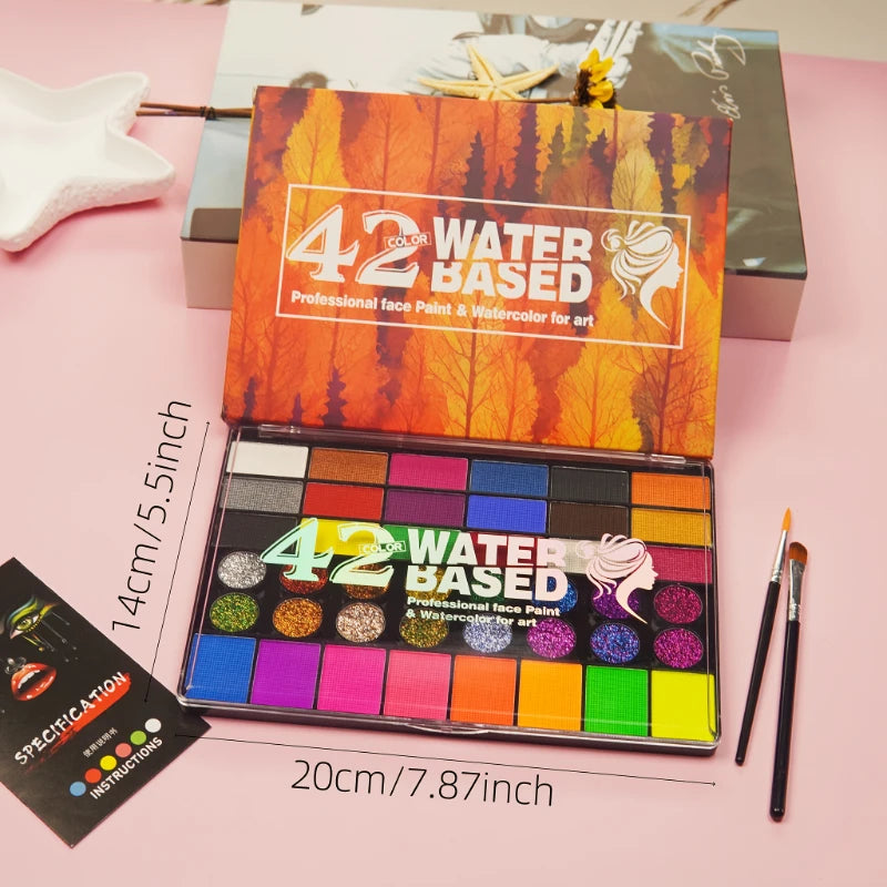Kit Maquillage Artistique 42 Couleurs – Peinture Visage & Corps UV Néon Fluorescent | Festival Halloween Glitter