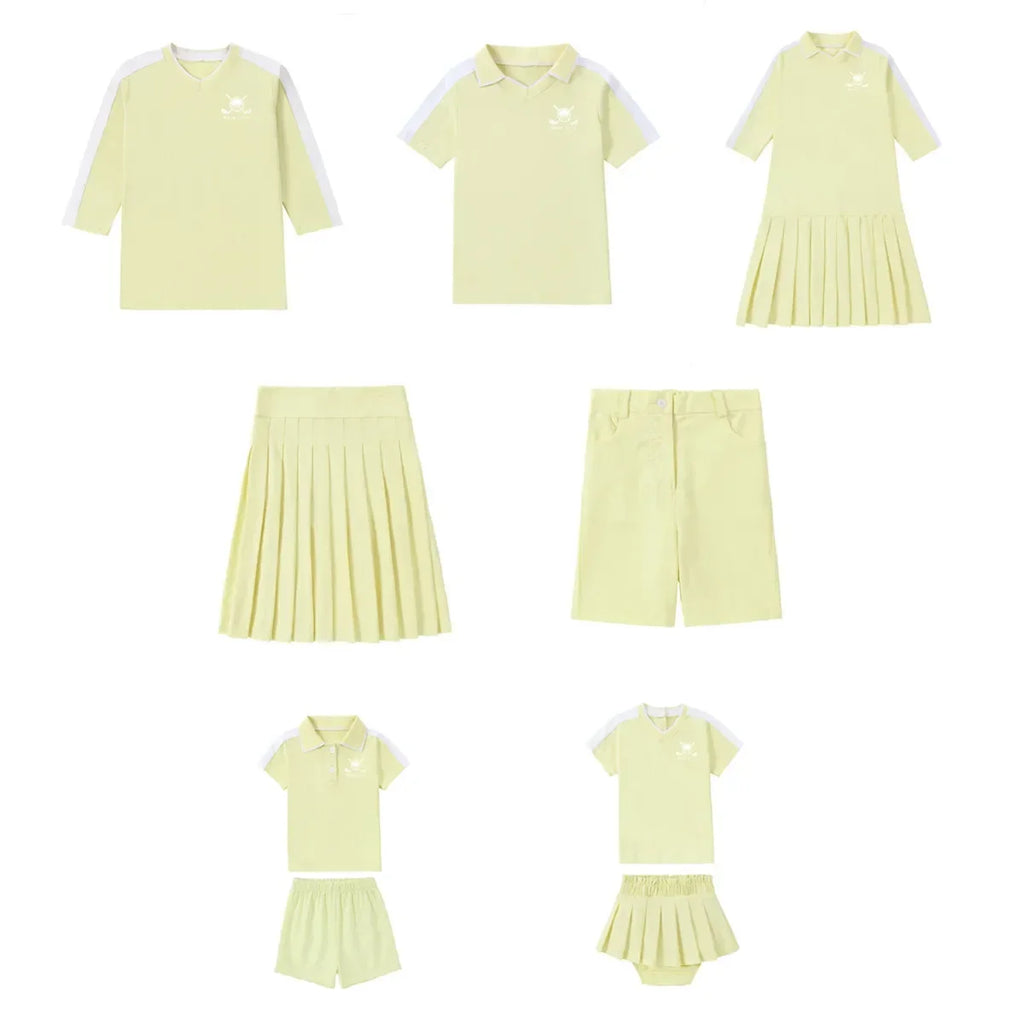 Tenue Golf Enfant Coton Plissé Unisexe – Ensemble Chemise Robe Sport Casual Famille Assortie SS 2025
