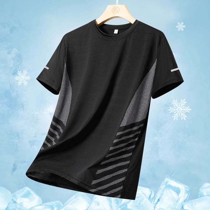T-Shirt Running Homme Été Soie de Glace Ultra-Léger Imprimé Réfléchissant Séchage Rapide Manches Courtes Respirant Fitness Sport Grande Taille 5XL – Tee Sport Performance | Mode Homme Sport