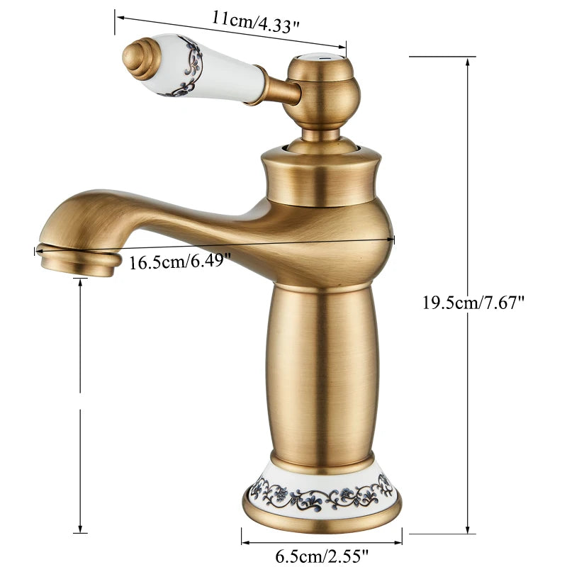 Robinet Lavabo Laiton Antique Style Classique – Mitigeur Mono-Commande Eau Chaude & Froide | Vasque Salle de Bain