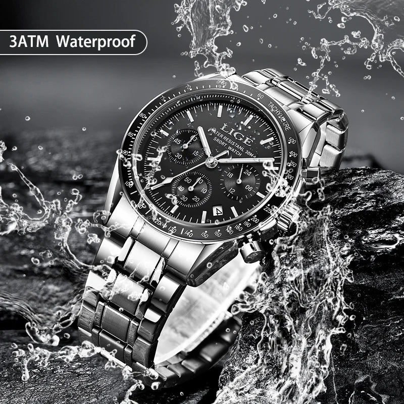 Herrenuhr LIGE Luxus Fashion Quarz – Edelstahl Leuchtend Wasserdicht Trendig