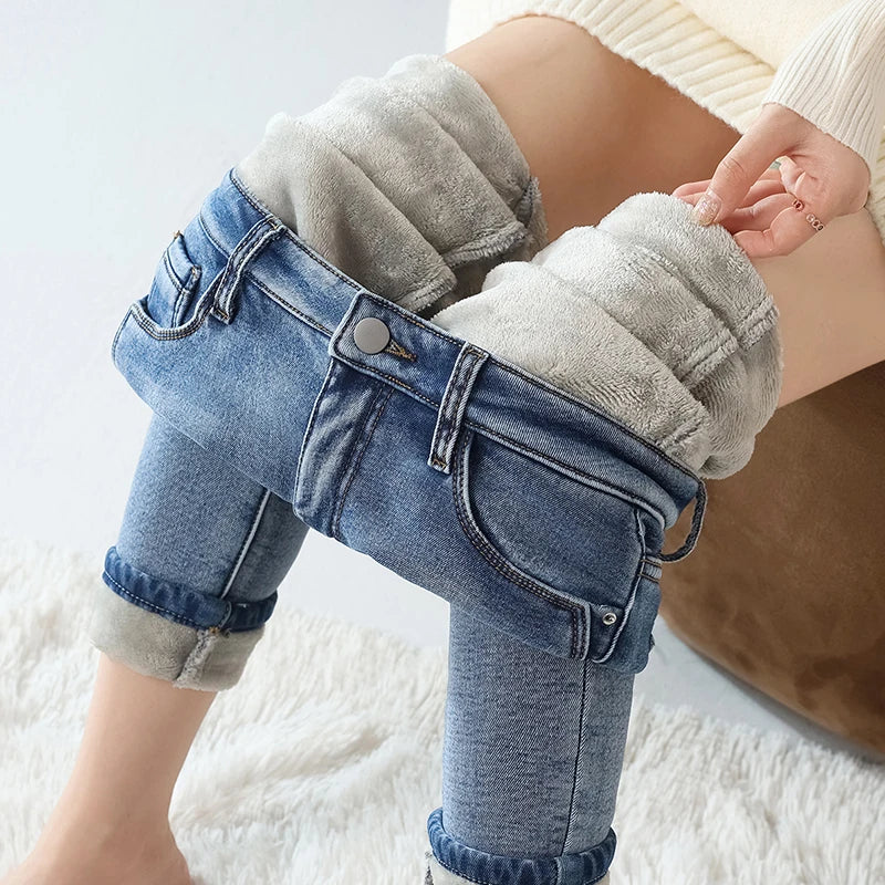 Jean Thermique Femme Hiver Polaire Chaud – Skinny Crayon Stretch Velours | Style Coréen Slim Fit