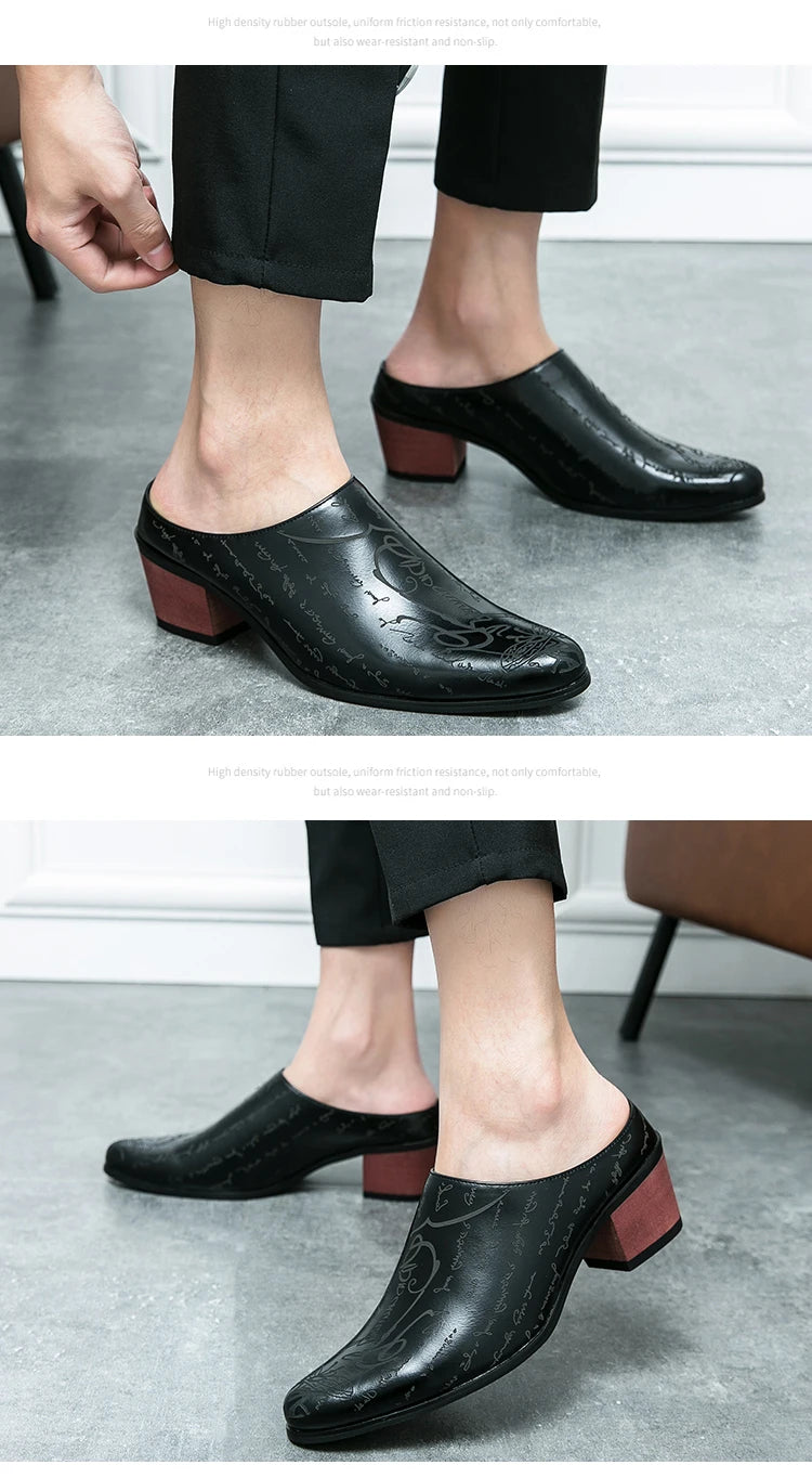 Mules Homme British Style Pointed Leather Rehaussantes – Dress Casual Cérémonial Été