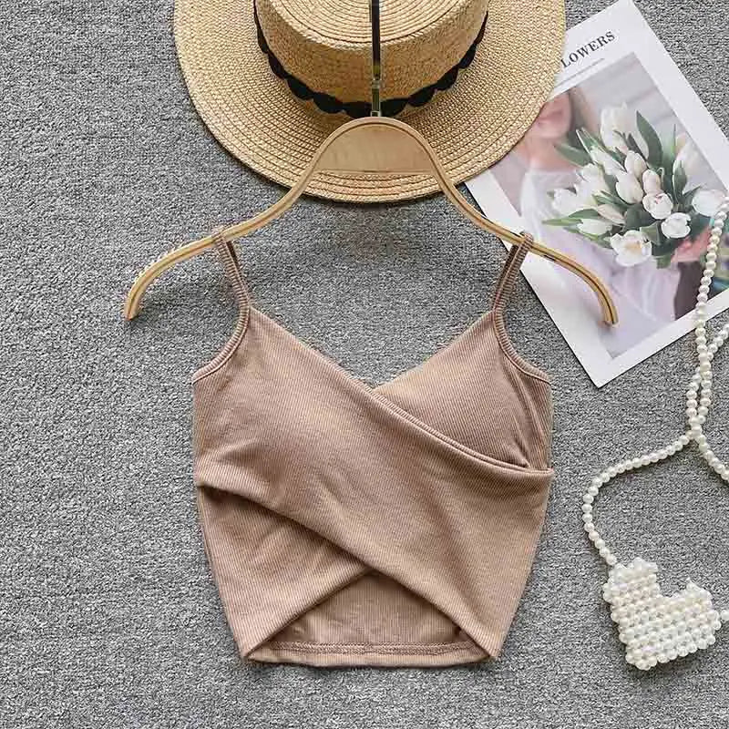 Caraco Femme Bretelles Irrégulières Uni Slim Chic Y2K – Top Sport Élégant Casual & Tendance