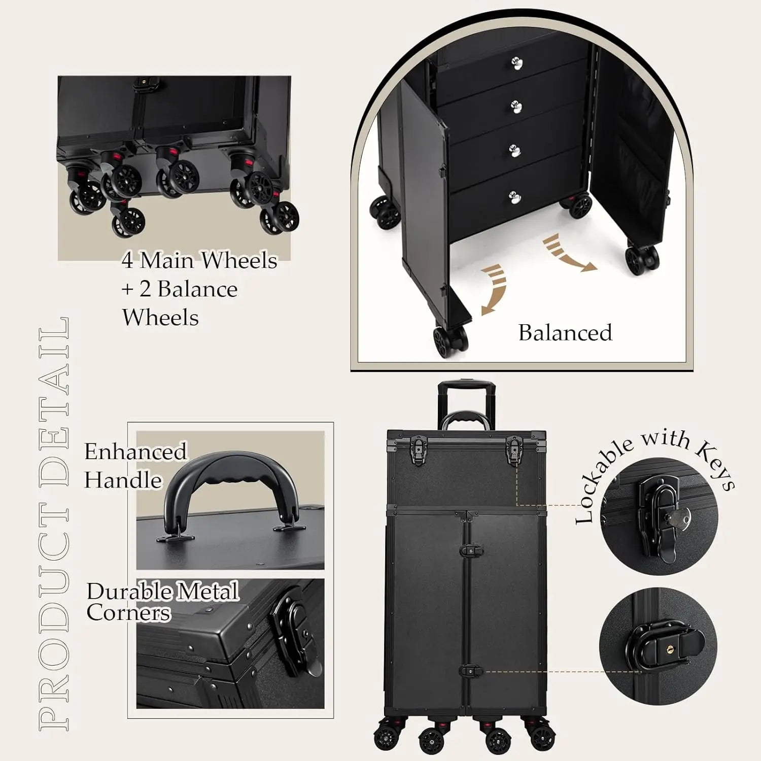 Vanity Case à Roulettes 4 Tiroirs Professionnel – Maquilleur & Coiffeur | Mallette Cosmétique Voyage