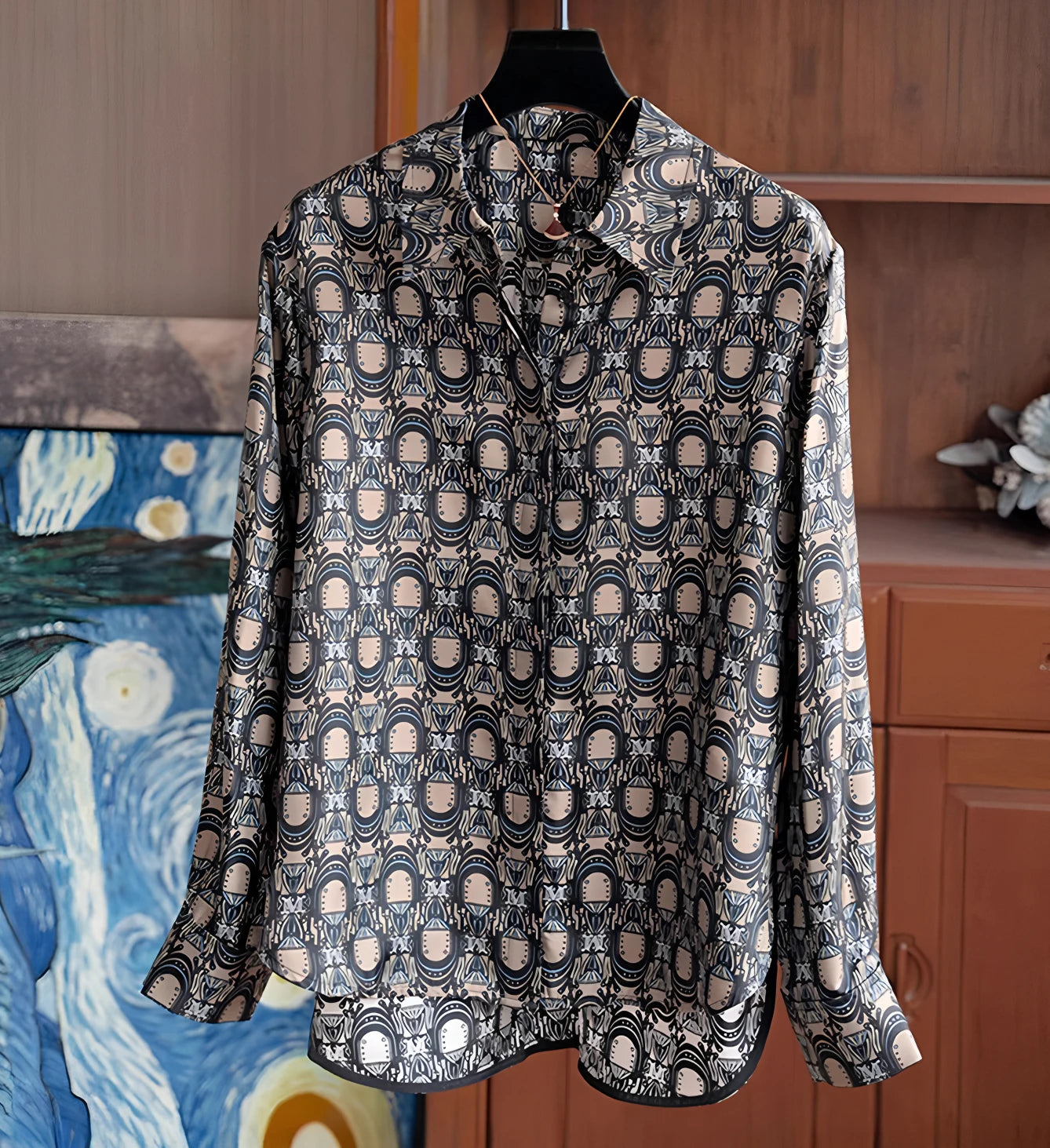 Chemisier Femme Vintage Imprimé Luxe Manches Longues Slim Élégant – Blouse Casual Chic | Automne S-3XL