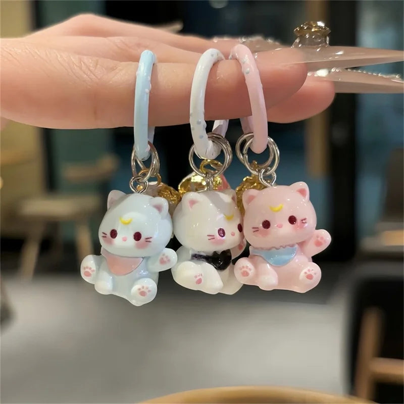 Porte-Clés Chaton Résine Clochette Kawaii – Lot 1 ou 3 pcs | 6 Couleurs au Choix | Pendentif Sac & Cadeau Femme Mignon & Original